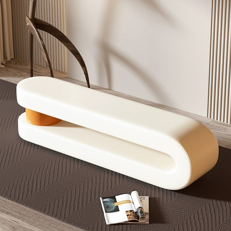 Modern Minimalist Curved Nappa Leather Solid Wood Plywood Sponge Bench For Living Room