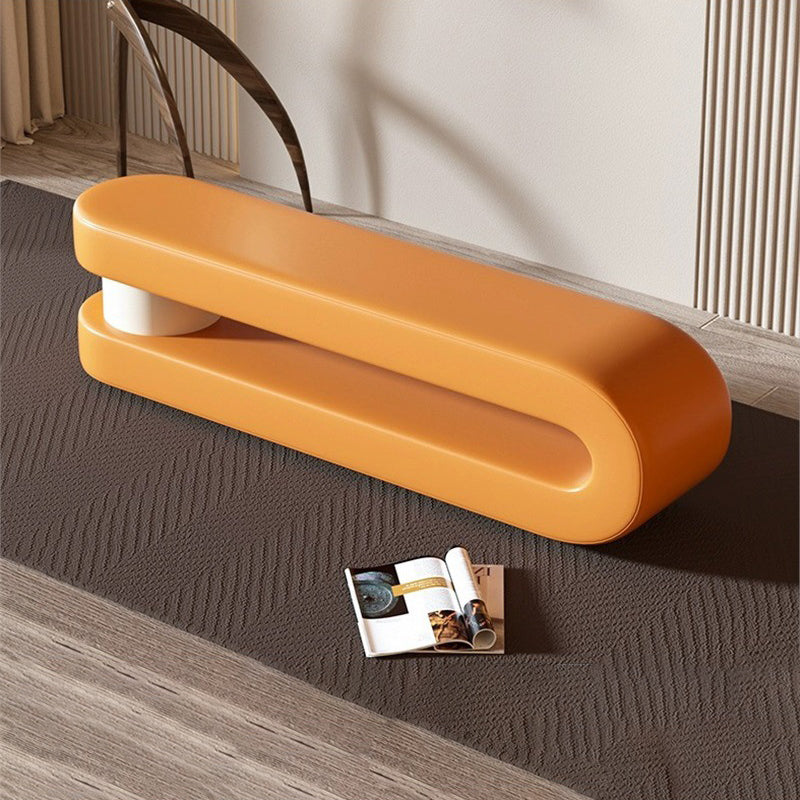 Modern Minimalist Curved Nappa Leather Solid Wood Plywood Sponge Bench For Living Room