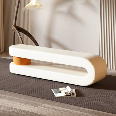 Modern Minimalist Curved Nappa Leather Solid Wood Plywood Sponge Bench For Living Room
