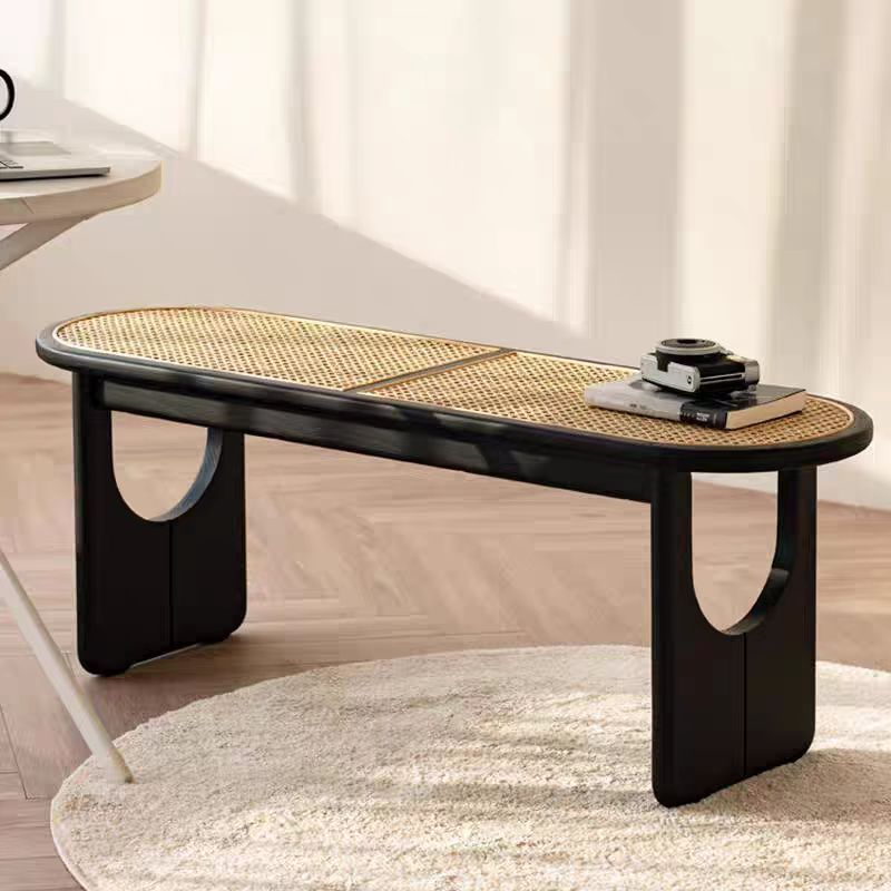 Modern Minimalist Oval Seating U-Shaped Chair Legs Solid Wood Genuine Rattan Bench For Living Room