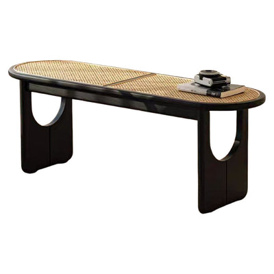 Modern Minimalist Oval Seating U-Shaped Chair Legs Solid Wood Genuine Rattan Bench For Living Room