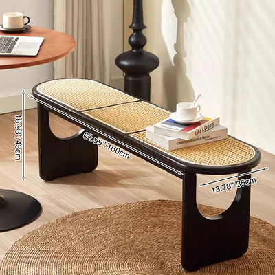 Modern Minimalist Oval Seating U-Shaped Chair Legs Solid Wood Genuine Rattan Bench For Living Room