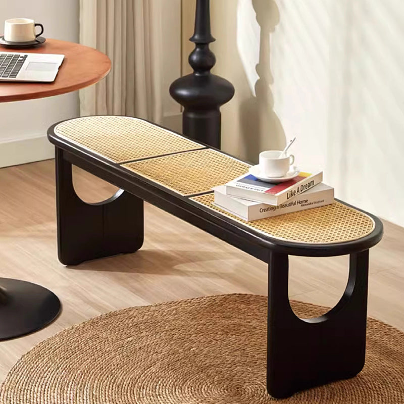 Modern Minimalist Oval Seating U-Shaped Chair Legs Solid Wood Genuine Rattan Bench For Living Room