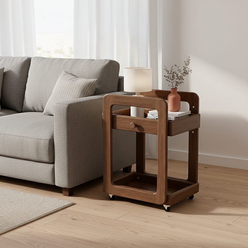 Modern Minimalist Rectangular Solid Wood End Table 2-Tier Movable For Living Room