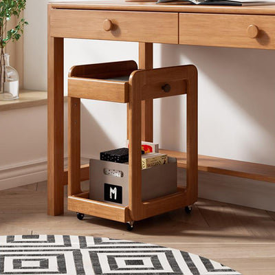 Modern Minimalist Rectangular Solid Wood End Table 2-Tier Movable For Living Room