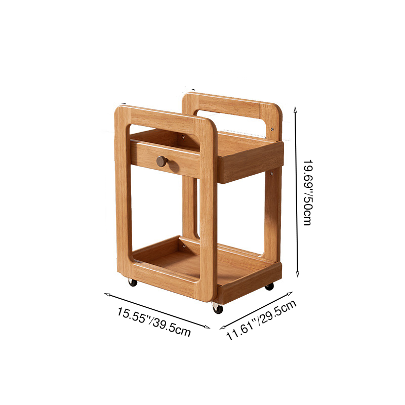 Modern Minimalist Rectangular Solid Wood End Table 2-Tier Movable For Living Room