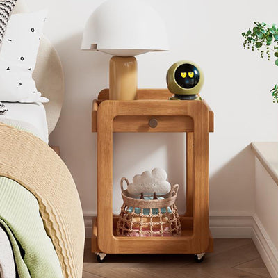Modern Minimalist Rectangular Solid Wood End Table 2-Tier Movable For Living Room