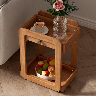 Modern Minimalist Rectangular Solid Wood End Table 2-Tier Movable For Living Room