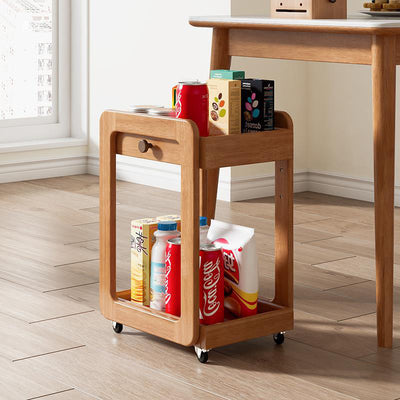 Modern Minimalist Rectangular Solid Wood End Table 2-Tier Movable For Living Room