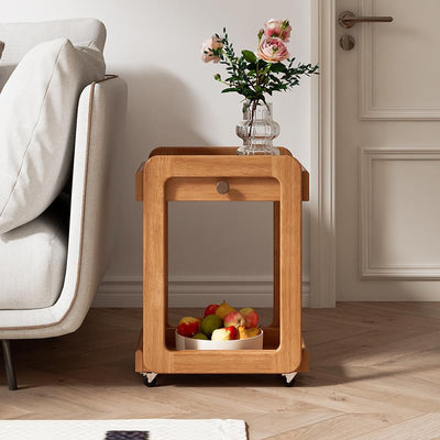 Modern Minimalist Rectangular Solid Wood End Table 2-Tier Movable For Living Room