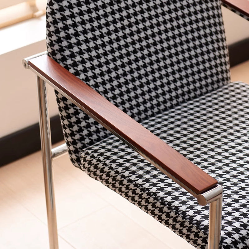 Modern Minimalist Rectangular Seat Cushion Stainless Steel Hemp Fabric Sponge Dining Chair Backrest Armrest For Dining Room