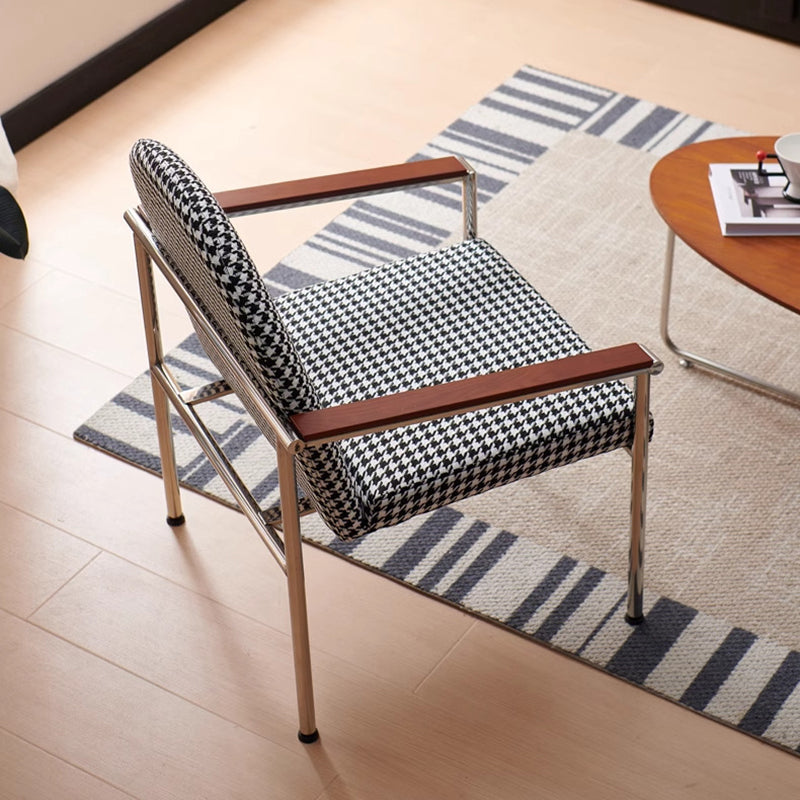 Modern Minimalist Rectangular Seat Cushion Stainless Steel Hemp Fabric Sponge Dining Chair Backrest Armrest For Dining Room