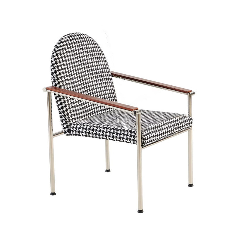 Moderner minimalistischer Esszimmerstuhl mit rechteckigem Sitzkissen, Gestell aus Eisen, Massivholz &amp; Sperrholz, Hanfstoff- und Schwammpolsterung, mit Rückenlehne und Armlehnen, für das Esszimmer 