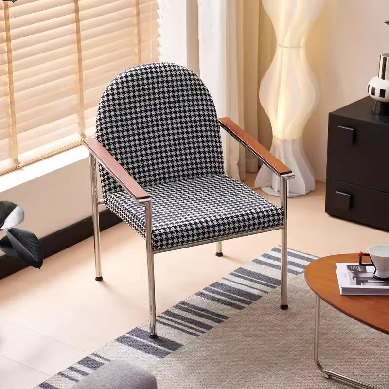 Modern Minimalist Rectangular Seat Cushion Stainless Steel Hemp Fabric Sponge Dining Chair Backrest Armrest For Dining Room