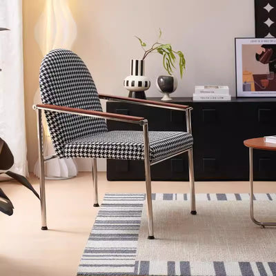 Modern Minimalist Rectangular Seat Cushion Stainless Steel Hemp Fabric Sponge Dining Chair Backrest Armrest For Dining Room