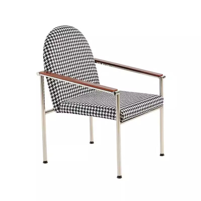 Moderner minimalistischer Esszimmerstuhl mit rechteckigem Sitzkissen, Gestell aus Eisen, Massivholz &amp; Sperrholz, Hanfstoff- und Schwammpolsterung, mit Rückenlehne und Armlehnen, für das Esszimmer 