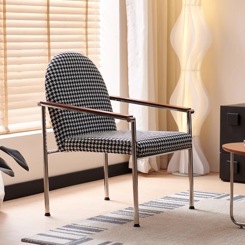 Modern Minimalist Rectangular Seat Cushion Stainless Steel Hemp Fabric Sponge Dining Chair Backrest Armrest For Dining Room