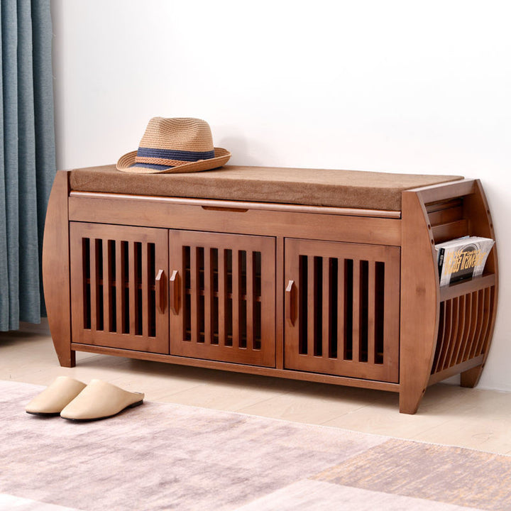 Tabouret rectangulaire moderne minimaliste en bambou et tissu avec éponge pour salon 