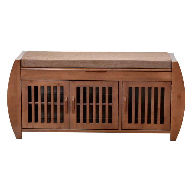 Tabouret rectangulaire moderne minimaliste en bambou et tissu avec éponge pour salon 