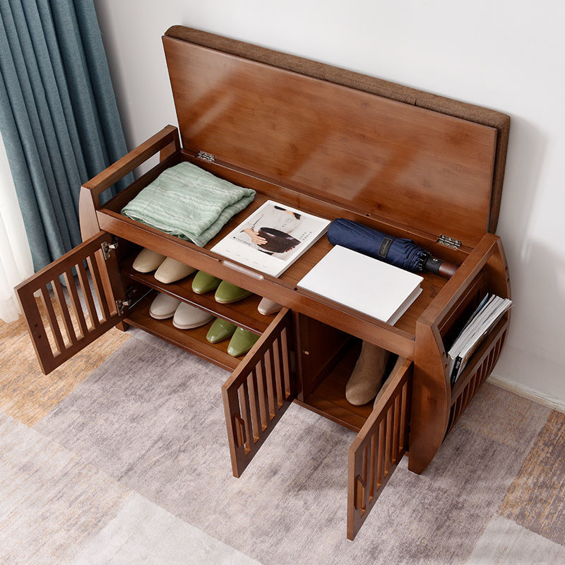 Tabouret rectangulaire moderne minimaliste en bambou et tissu avec éponge pour salon 