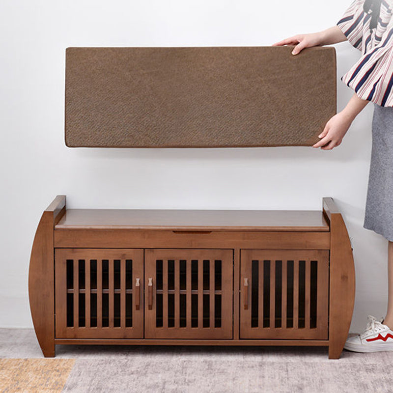 Tabouret rectangulaire moderne minimaliste en bambou et tissu avec éponge pour salon 