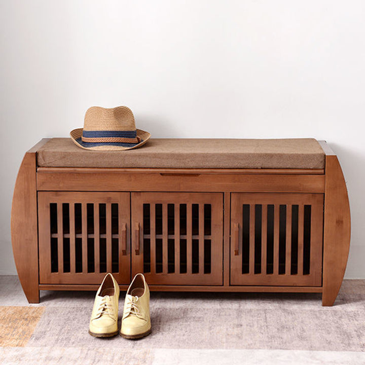 Tabouret rectangulaire moderne minimaliste en bambou et tissu avec éponge pour salon 