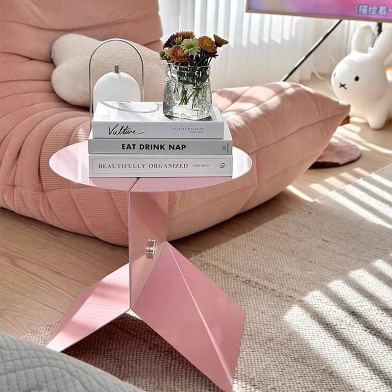 Modern Minimalist Round Metal End Table 2-Leg For Living Room