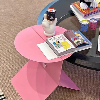 Modern Minimalist Round Metal End Table 2-Leg For Living Room