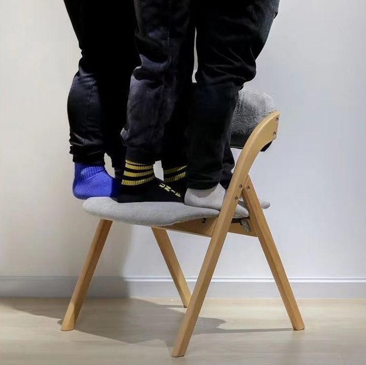 Moderner minimalistischer quadratischer Polsterstuhl aus Massivholz &amp; Sperrholz mit Stoff und Schaumstoff, klappbarer Rückenlehne und Armlehnen für das Esszimmer 