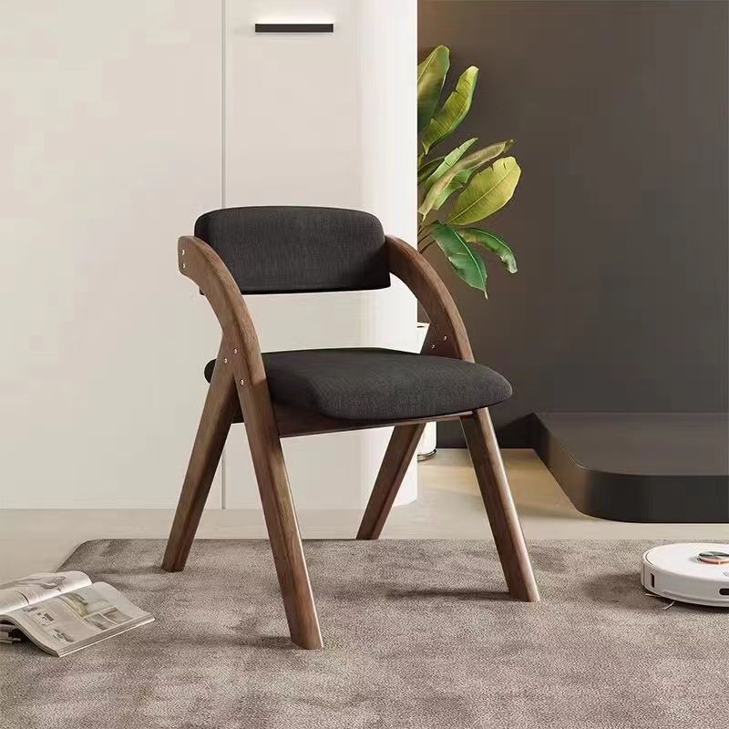 Modern Minimalist Square Cushion Solid Wood Fabric Sponge Dining Chair Foldable Backrest Armrest For Dining Room