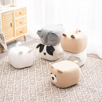 Modern Minimalist Animal-Shaped Solid Wood Velvet Fabric Sponge Low Stool For Living Room