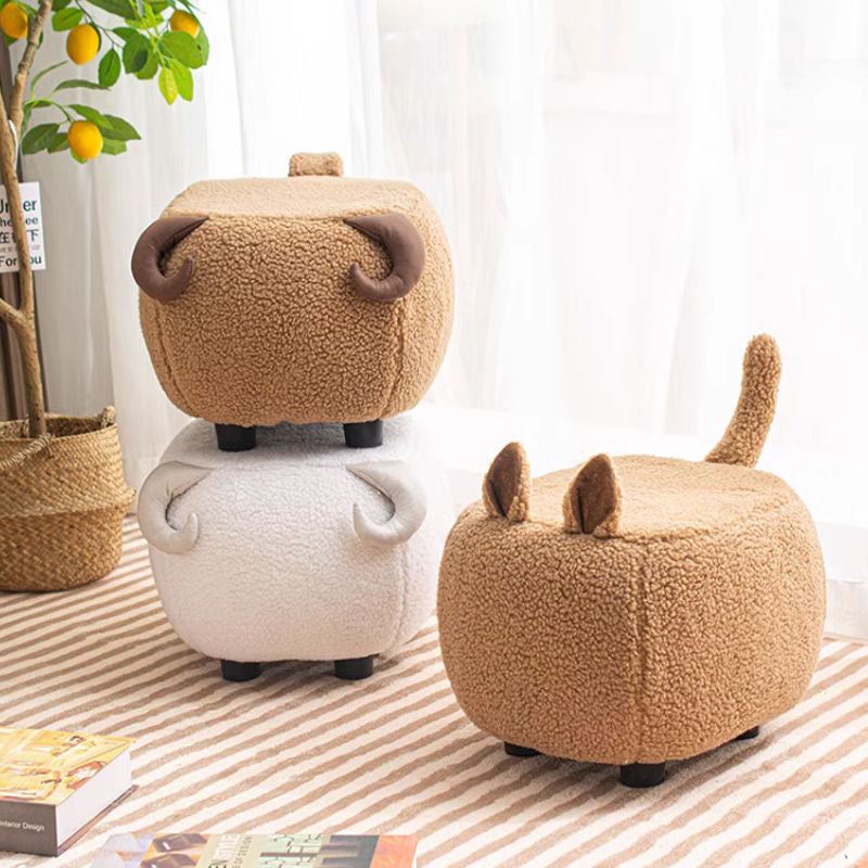 Modern Minimalist Animal-Shaped Solid Wood Velvet Fabric Sponge Low Stool For Living Room
