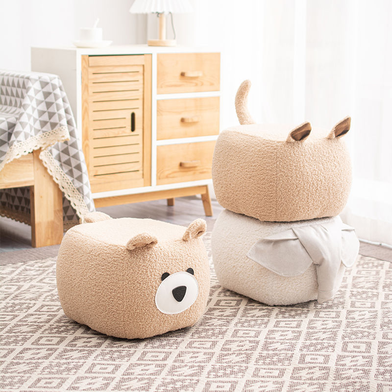 Modern Minimalist Animal-Shaped Solid Wood Velvet Fabric Sponge Low Stool For Living Room