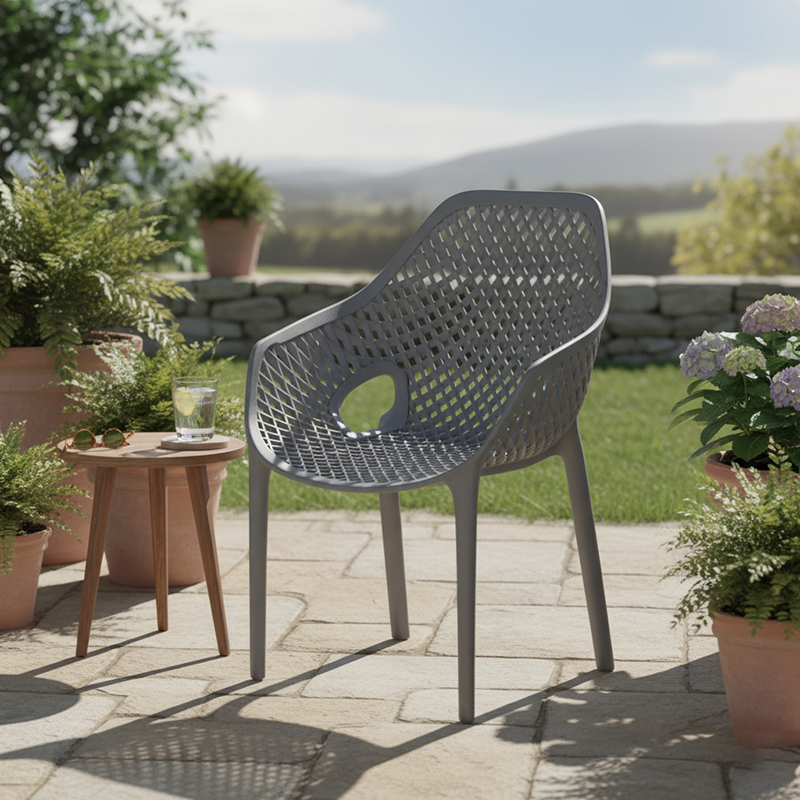 Modern Minimalist Curved Plastic Outdoor Chair Openwork Backrest Armrest For Garden