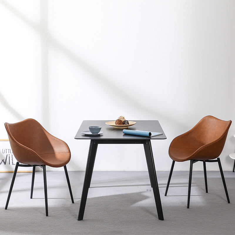 Modern Minimalist Curved PU Leather Metal Sponge Plastic Dining Chair Backrest Armrest For Dining Room