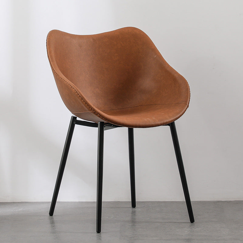 Modern Minimalist Curved PU Leather Metal Sponge Plastic Dining Chair Backrest Armrest For Dining Room