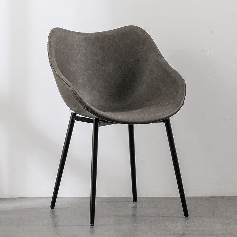 Modern Minimalist Curved PU Leather Metal Sponge Plastic Dining Chair Backrest Armrest For Dining Room