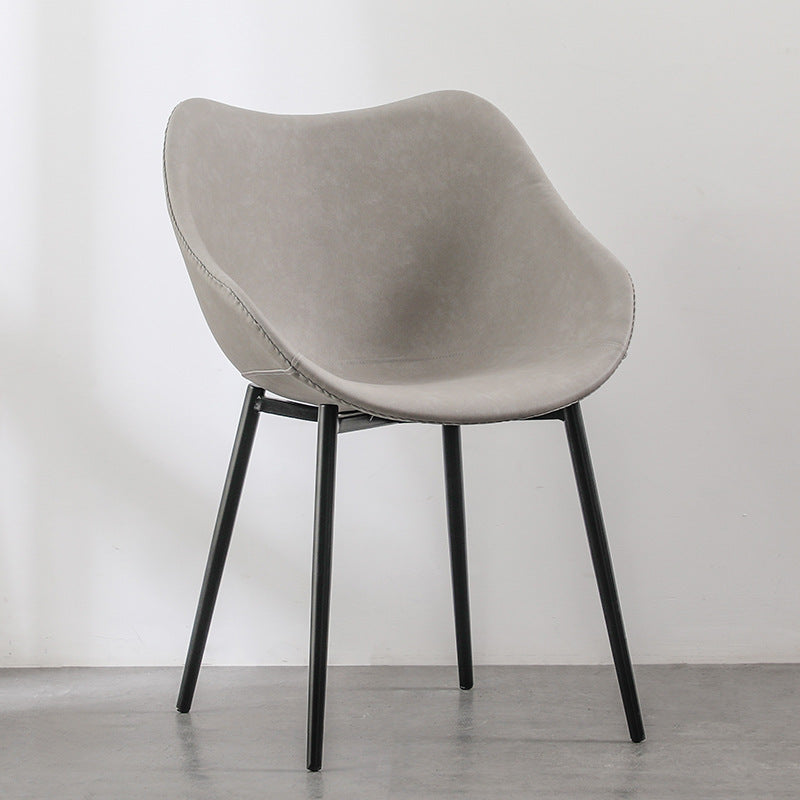 Modern Minimalist Curved PU Leather Metal Sponge Plastic Dining Chair Backrest Armrest For Dining Room