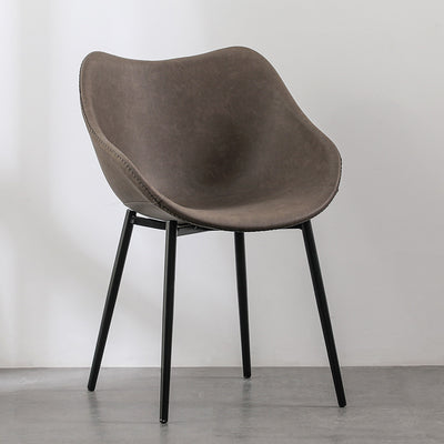 Modern Minimalist Curved PU Leather Metal Sponge Plastic Dining Chair Backrest Armrest For Dining Room