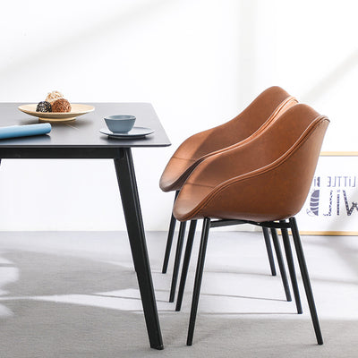 Modern Minimalist Curved PU Leather Metal Sponge Plastic Dining Chair Backrest Armrest For Dining Room