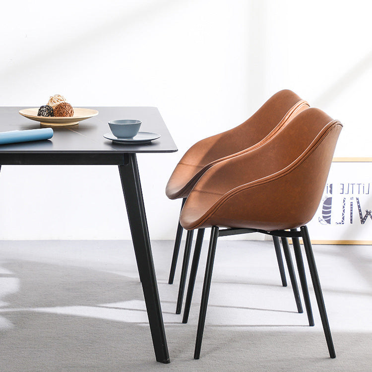 Modern Minimalist Curved PU Leather Metal Sponge Plastic Dining Chair Backrest Armrest For Dining Room