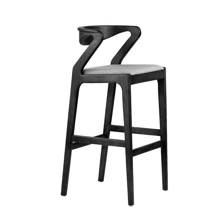 Moderner minimalistischer rechteckiger Barhocker aus Eschenholz mit Mikrofaserleder, Schaumstoff, Rückenlehne und Armlehnen für das Esszimmer 
