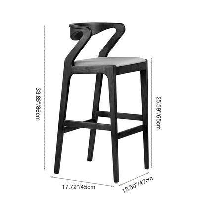 Modern Minimalist Rectangular Solid Wood PU Leather Sponge Bar Stool Backrest Armrest For Dining Room