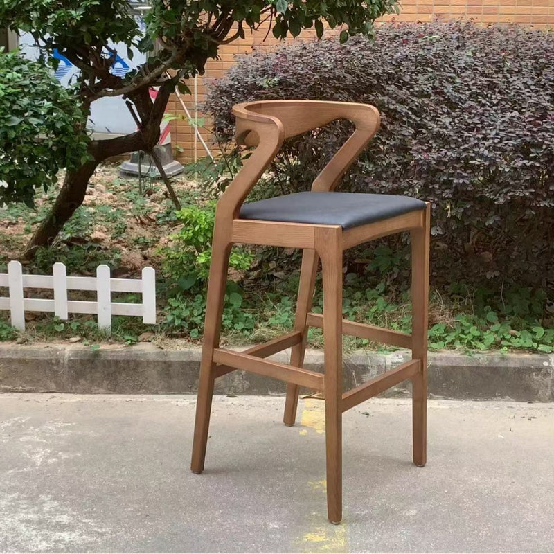 Modern Minimalist Rectangular Solid Wood PU Leather Sponge Bar Stool Backrest Armrest For Dining Room