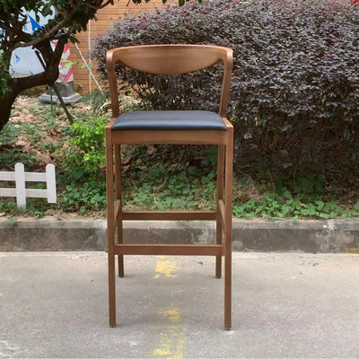 Modern Minimalist Rectangular Solid Wood PU Leather Sponge Bar Stool Backrest Armrest For Dining Room