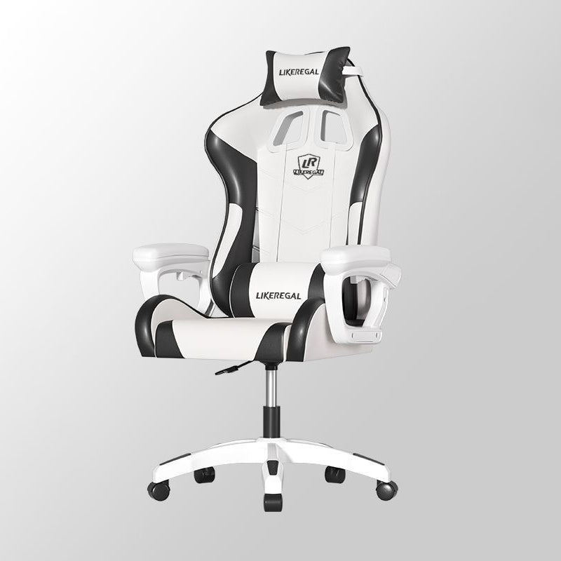 Chaise de bureau pour la maison et le bureau avec coussin d’assise incurvé minimaliste moderne en cuir PU, mousse, pieds en nylon, dossier et accoudoirs 