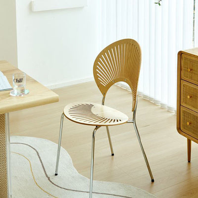 Respaldo de silla de comedor de acero al carbono de madera maciza nórdica contemporánea para comedor 