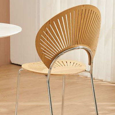 Respaldo de silla de comedor de acero al carbono de madera maciza nórdica contemporánea para comedor 