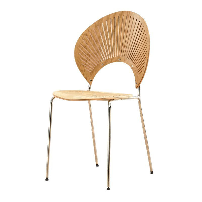 Respaldo de silla de comedor de acero al carbono de madera maciza nórdica contemporánea para comedor 