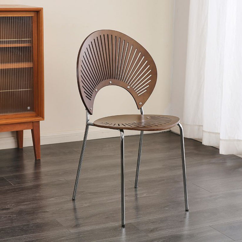 Respaldo de silla de comedor de acero al carbono de madera maciza nórdica contemporánea para comedor 